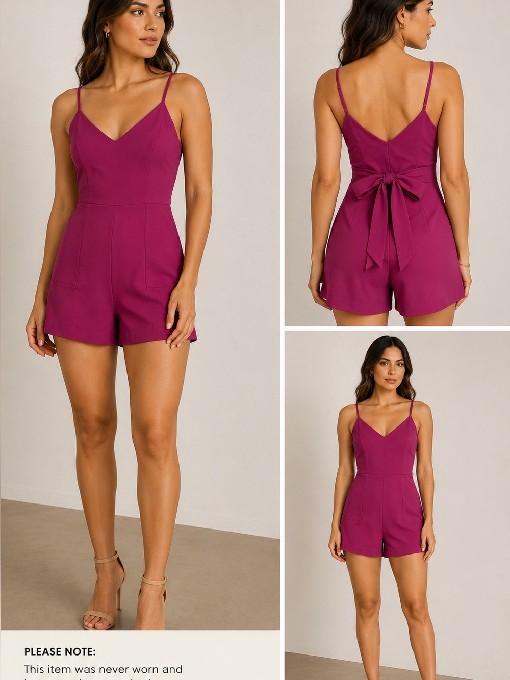 bebe Fuchsia V-Neck Tie-Back Romper

It has never been washed or worn.